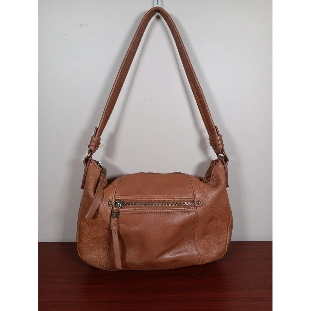 The Sak Sequoia Satchel Leather Embossed Purse Tobacco Zip Closure 13X8X4 EUC